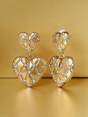NEW Juicy Couture Gold Tone Womens Crystal Drop Earring Heart Shapped 1.88" NWT